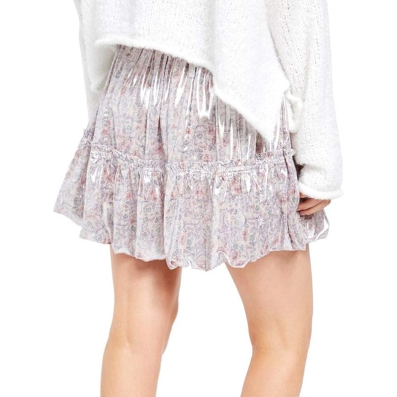 NWT FREE PEOPLE Floral Lavender Combo Shimmering Bubble Mini Skirt XL - Picture 11 of 12